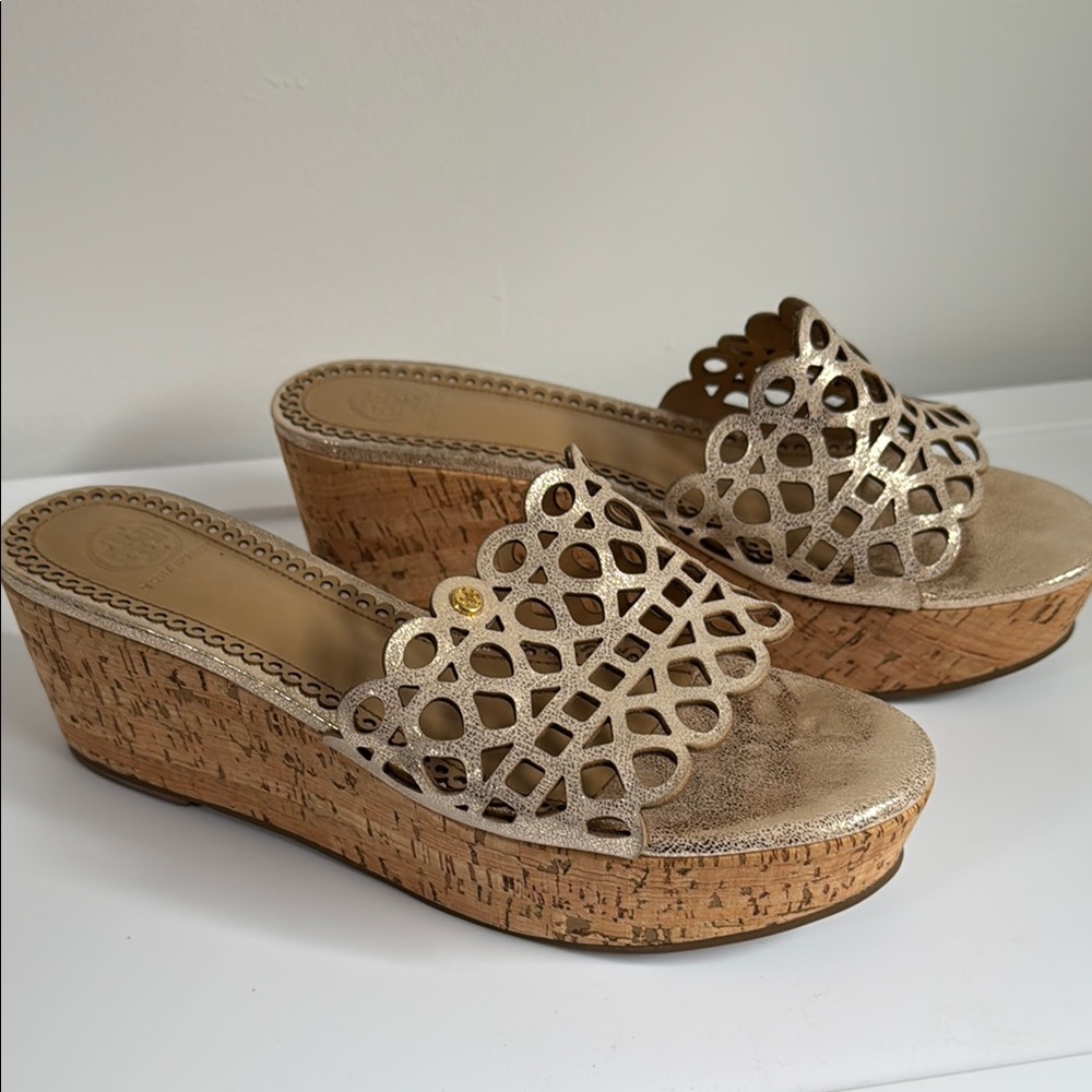 Tory Burch Metallic Wedge Sandals